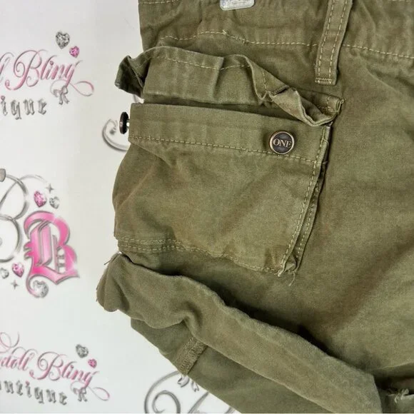 One Teaspoon shorts cargo style pockets buttons Olive Green Women Shorts - Picture 7 of 12